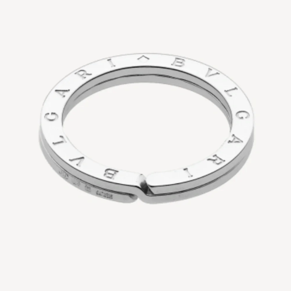 Auth. BVLGARI BVLGARI KEYRING silver 925 unisex minimalist logo w. Box
